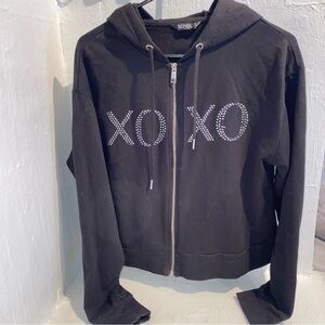 XOXO Black Rhinestone Hoodie Jacket